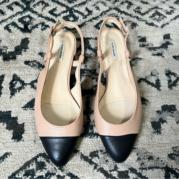 Alex Marie Black Cream Cap Toe Slingback Block Heel Flats Size 8.5 - Picture 3 of 12